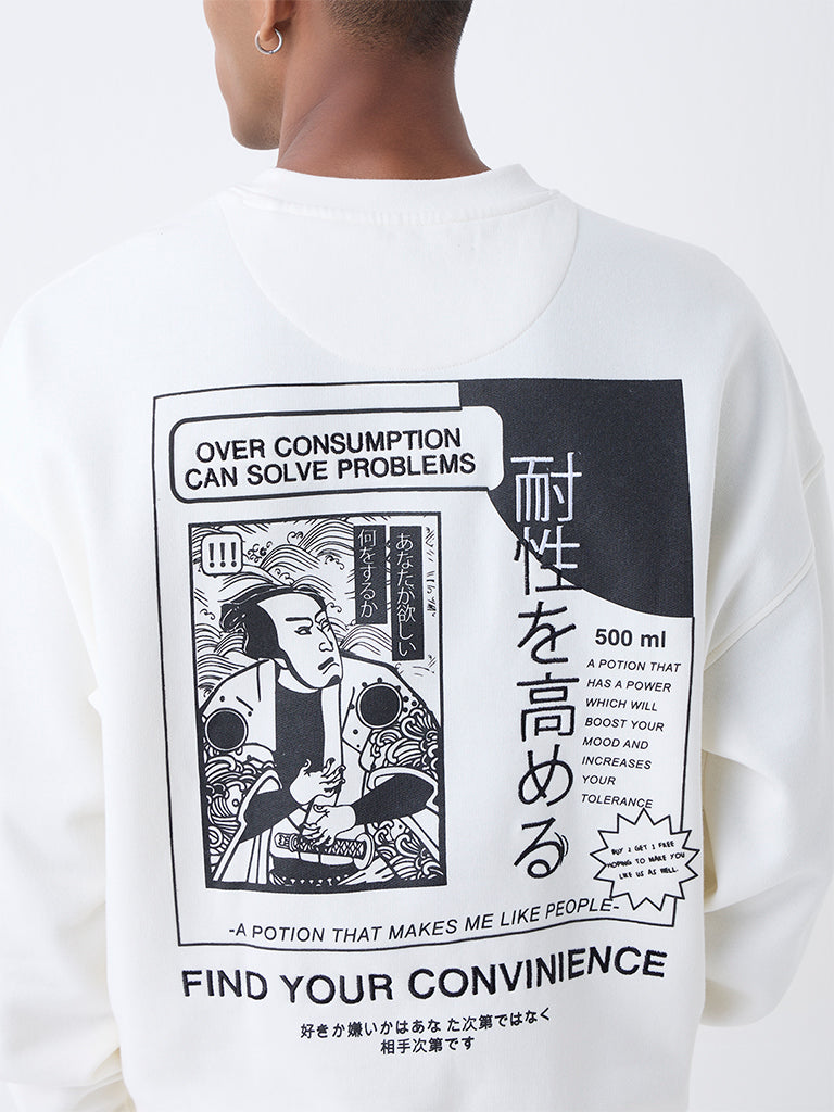 Nuon Off-White Printed Relaxed-Fit Cotton-Blend Sweatshirt