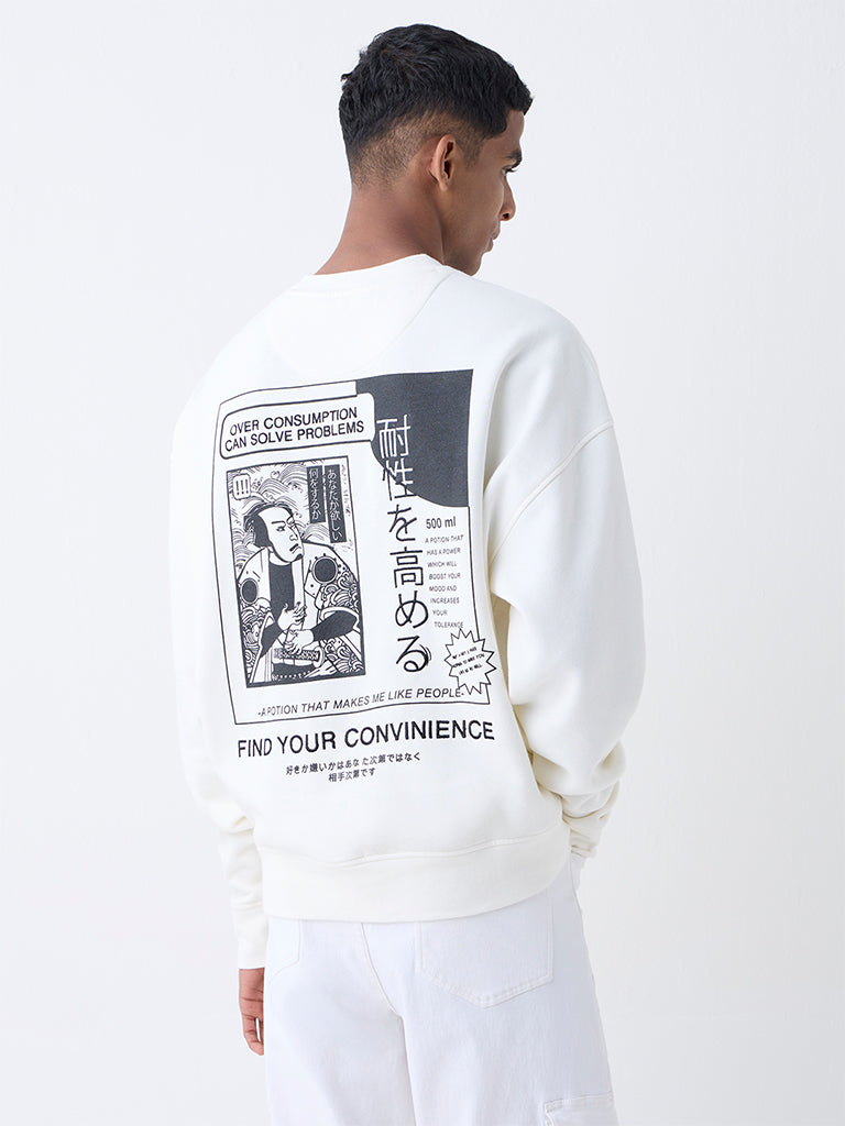 Nuon Off-White Printed Relaxed-Fit Cotton-Blend Sweatshirt