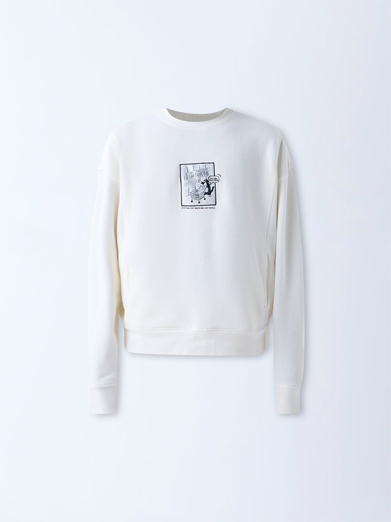 Nuon Off-White Printed Relaxed-Fit Cotton-Blend Sweatshirt