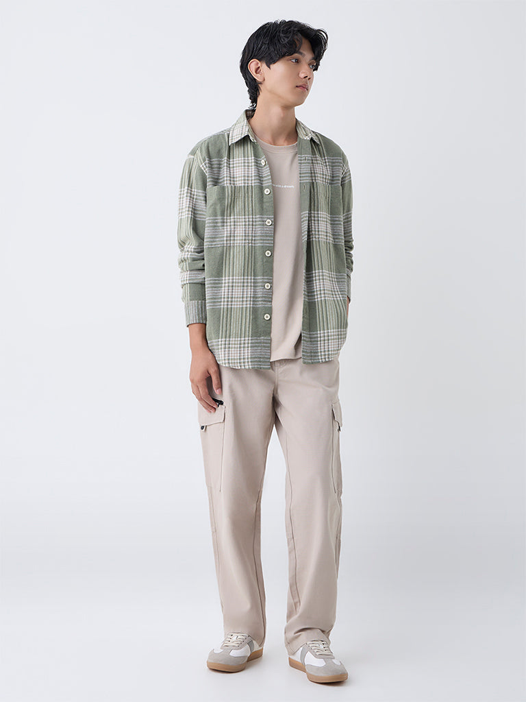 Nuon Beige Relaxed-Fit Mid-Rise Cotton Cargo Pants