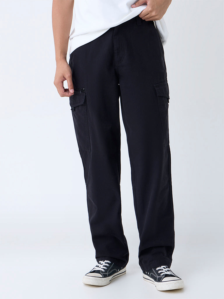 Nuon Black Cargo-Style Relaxed-Fit Jeans