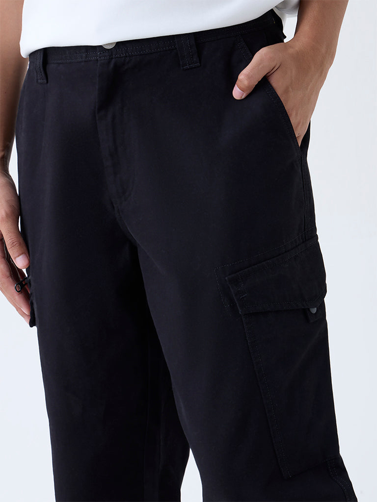 Nuon Black Cargo-Style Relaxed-Fit Jeans