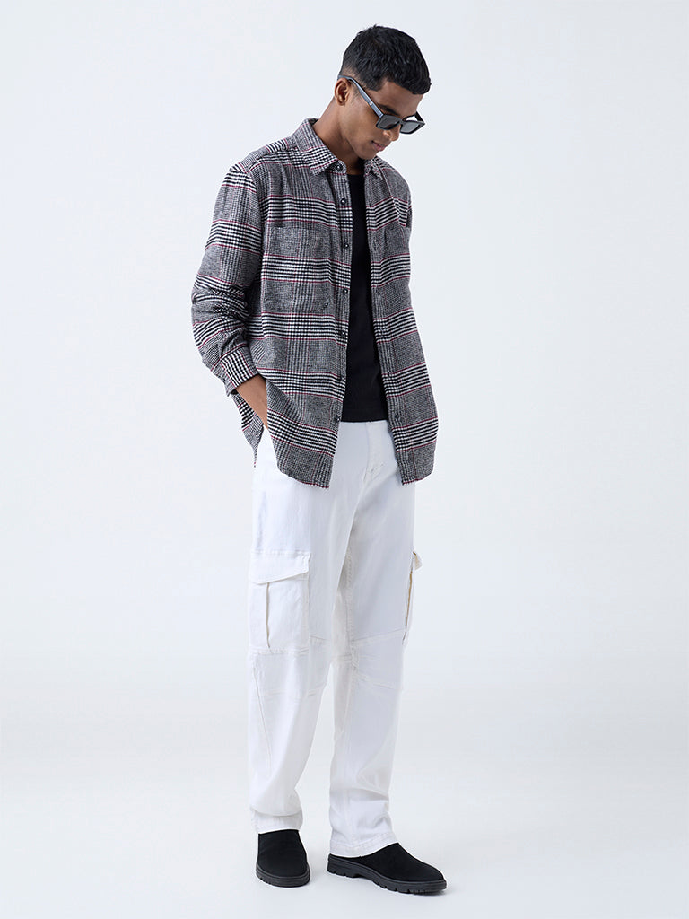 Nuon Black Checkered Pattern Relaxed-Fit Cotton Shirt