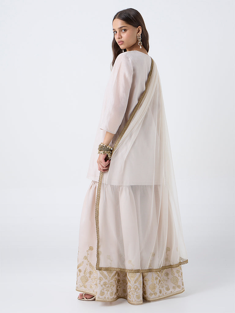 Vark Light Beige Embroidered A-Line Cotton-Blend Ethnic Set