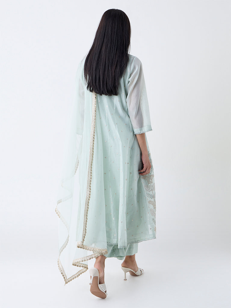 Vark Mint Sequins Embroidered A-Line Ethnic Set