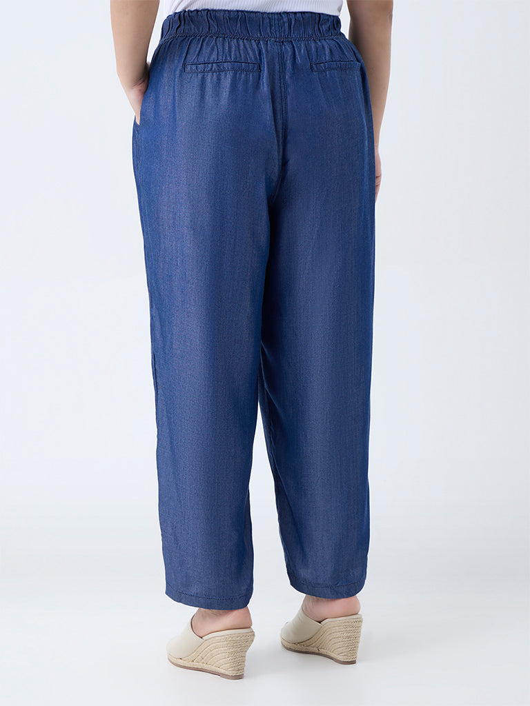 Gia Dark Blue High-Rise Chambray Pants