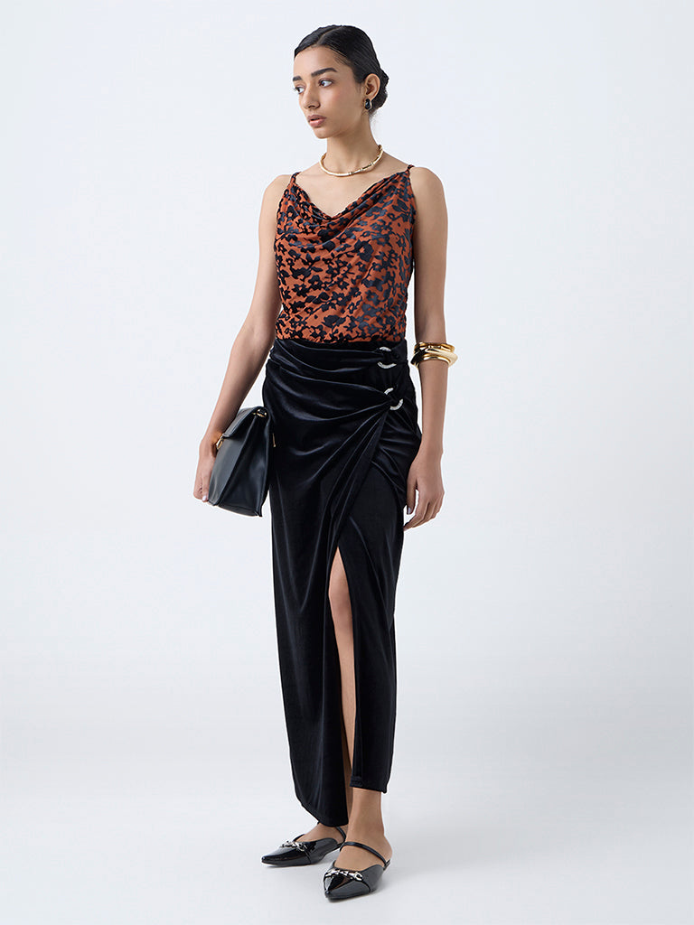 Wardrobe Orange Abstract-Printed Mesh Top