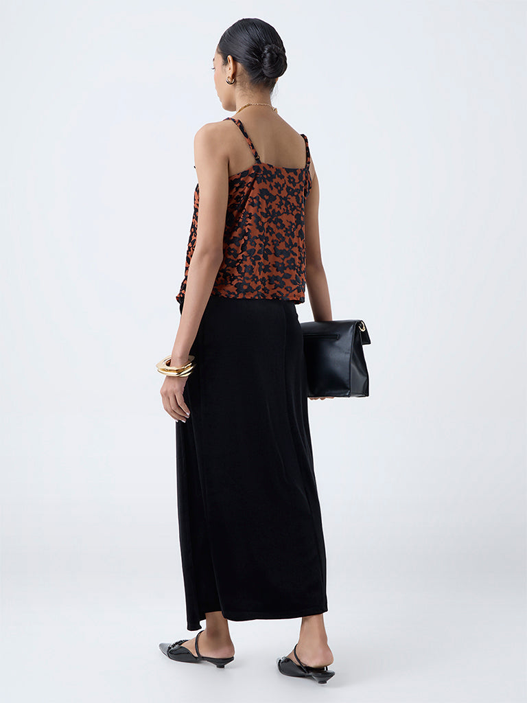 Wardrobe Orange Abstract-Printed Mesh Top