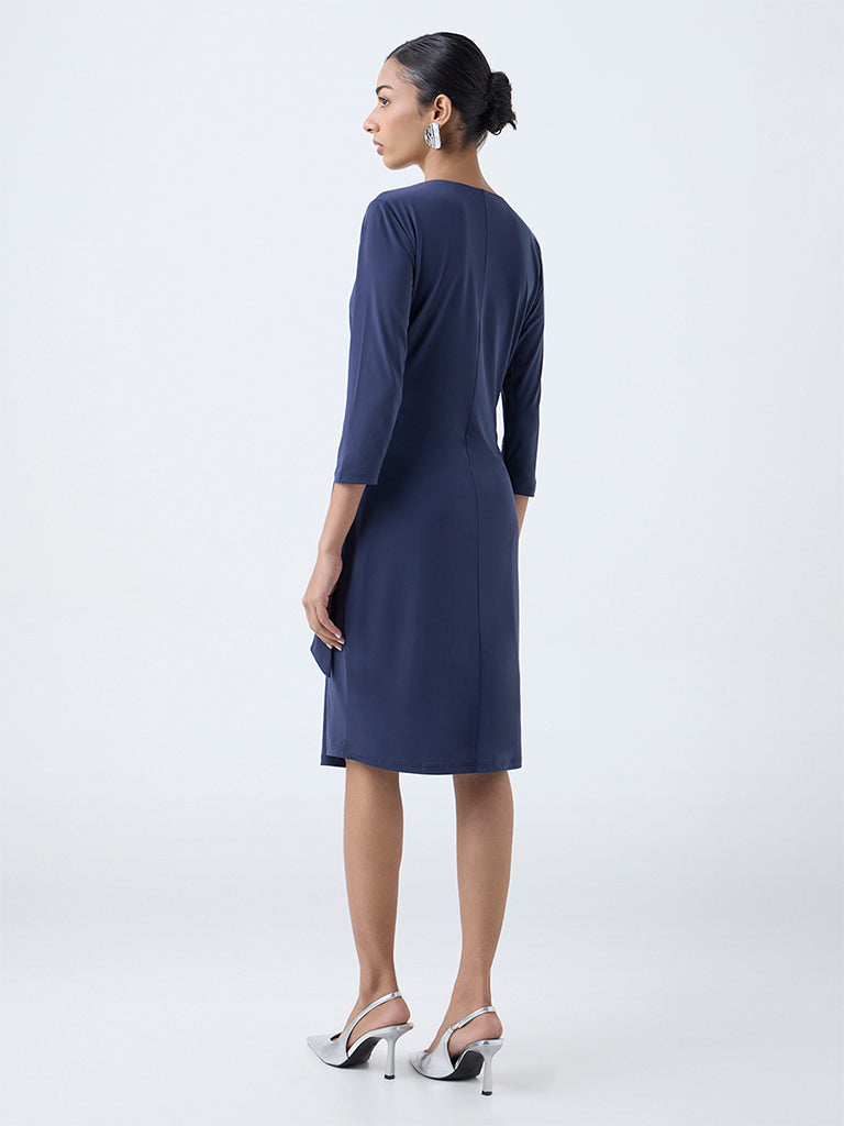 Wardrobe Navy Ruched Wrap-Style Dress