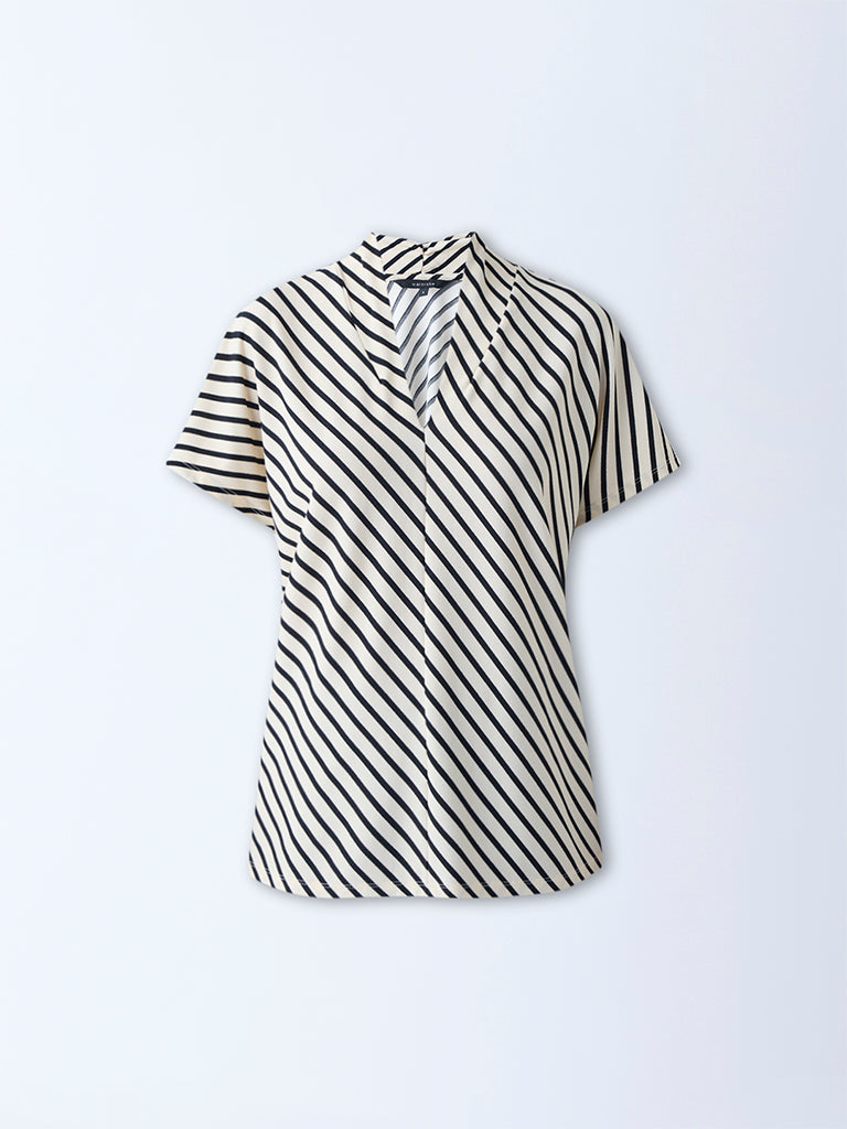 Wardrobe Beige Stripe Printed Top
