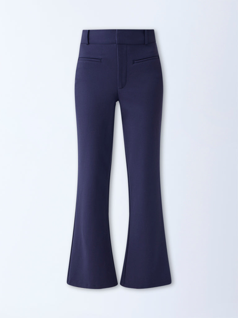 Wardrobe Navy Flared High-Rise Trousers