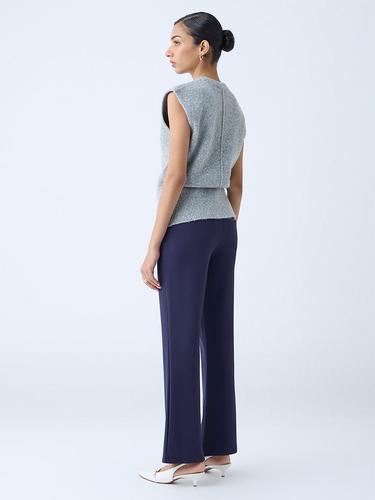 Wardrobe Navy Flared High-Rise Trousers