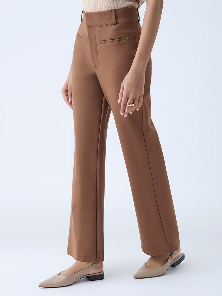 Wardrobe Brown Flared High-Rise Trousers