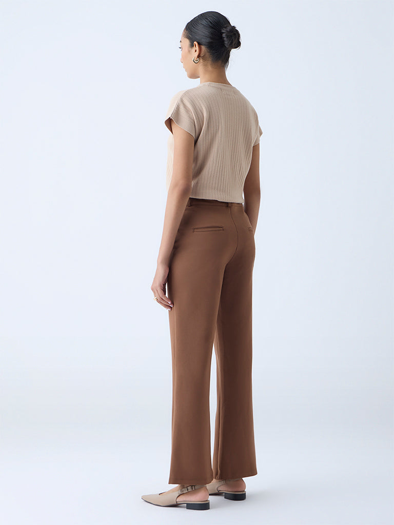 Wardrobe Brown Flared High-Rise Trousers