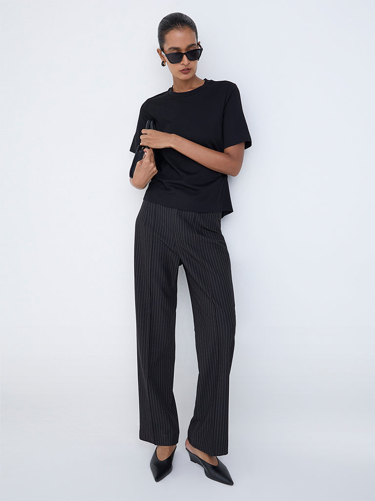 Wardrobe Black Pinstripe High-Rise Trousers