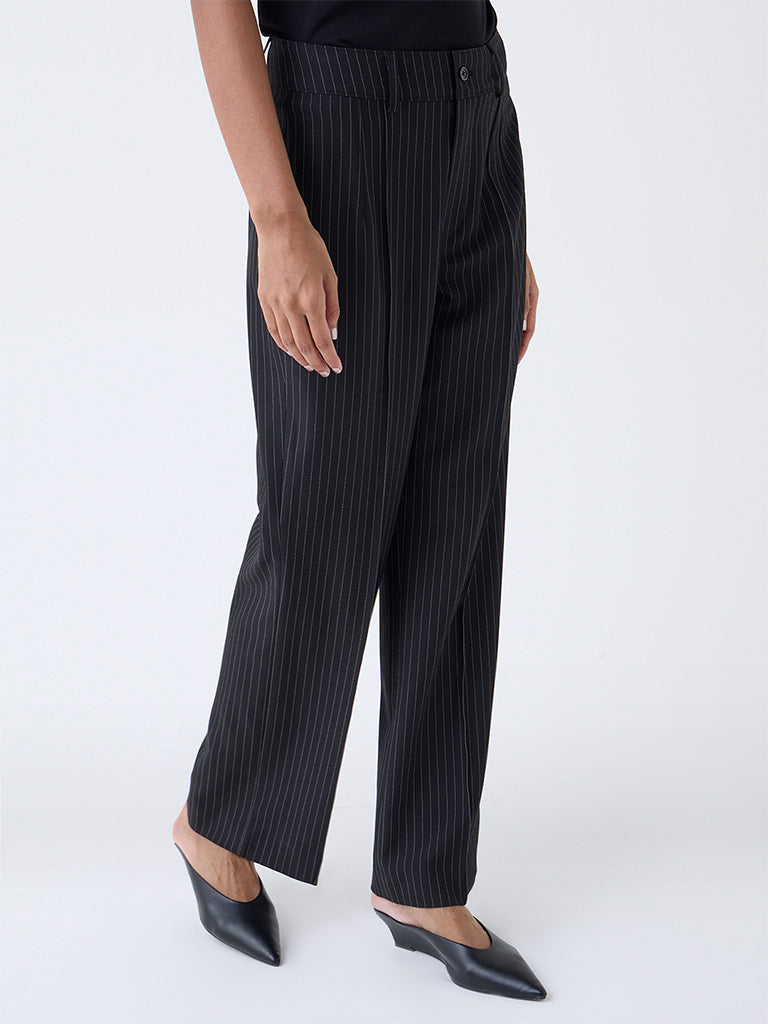 Wardrobe Black Pinstripe High-Rise Trousers
