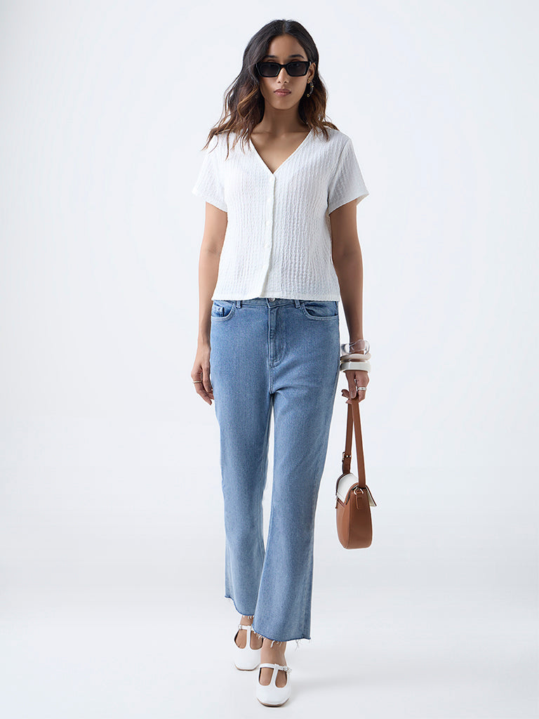 LOV White Crinkle-Textured Top