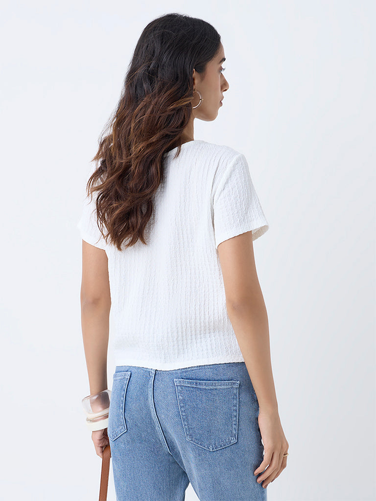 LOV White Crinkle-Textured Top
