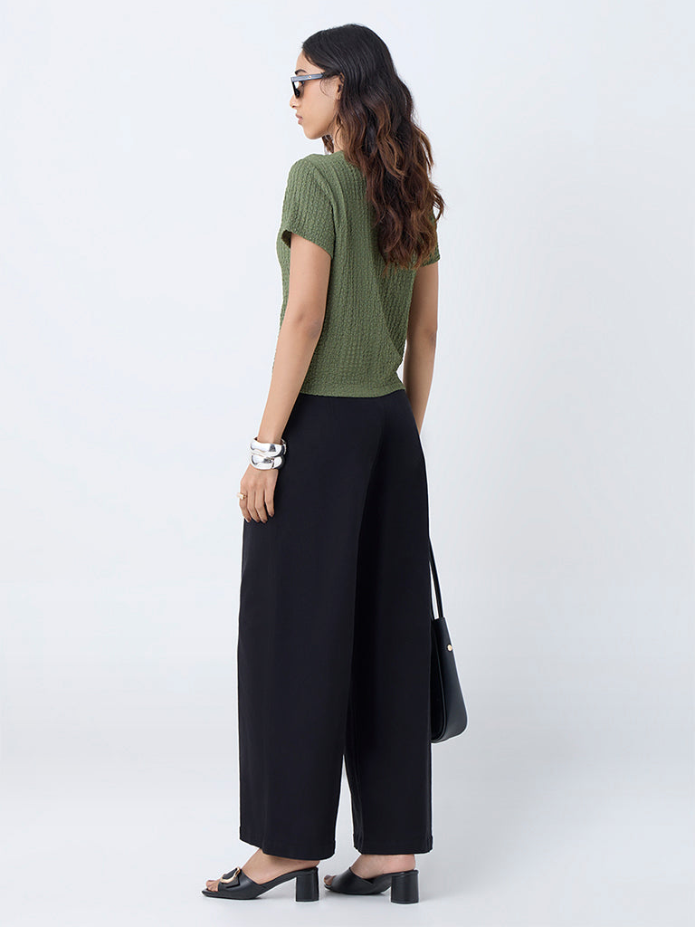 LOV Olive Crinkle-Textured Top