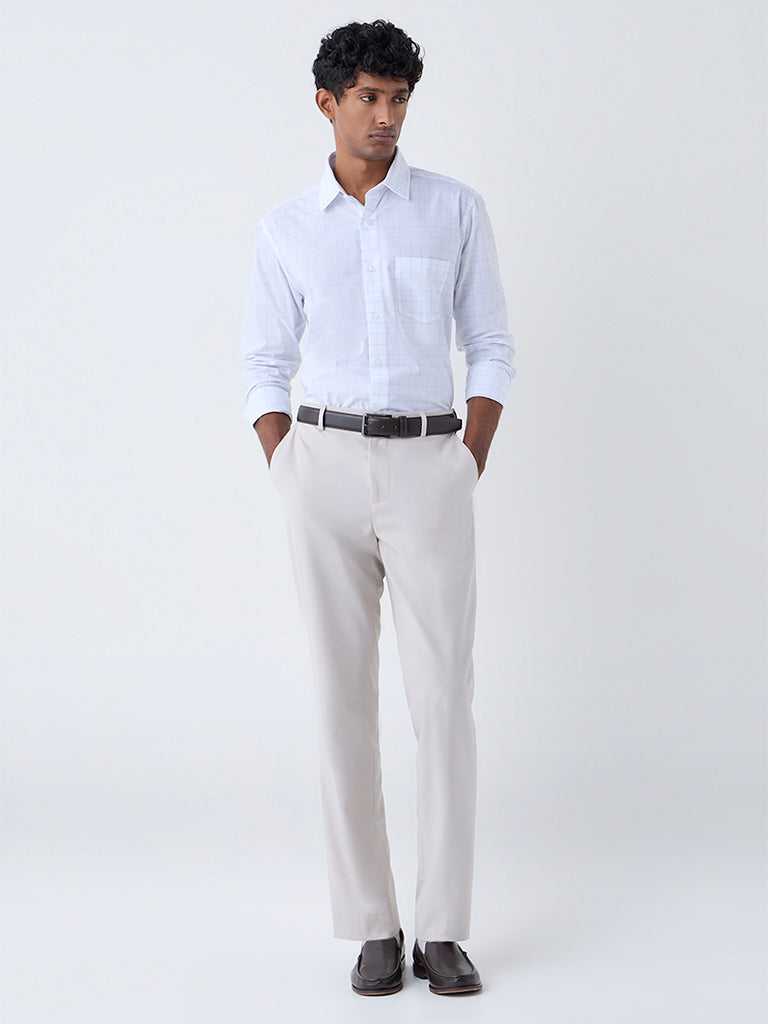 WES Formals White Checks Detailed Relaxed-Fit Cotton Shirt