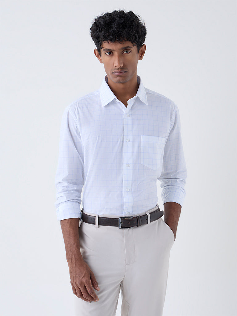 WES Formals White Checks Detailed Relaxed-Fit Cotton Shirt