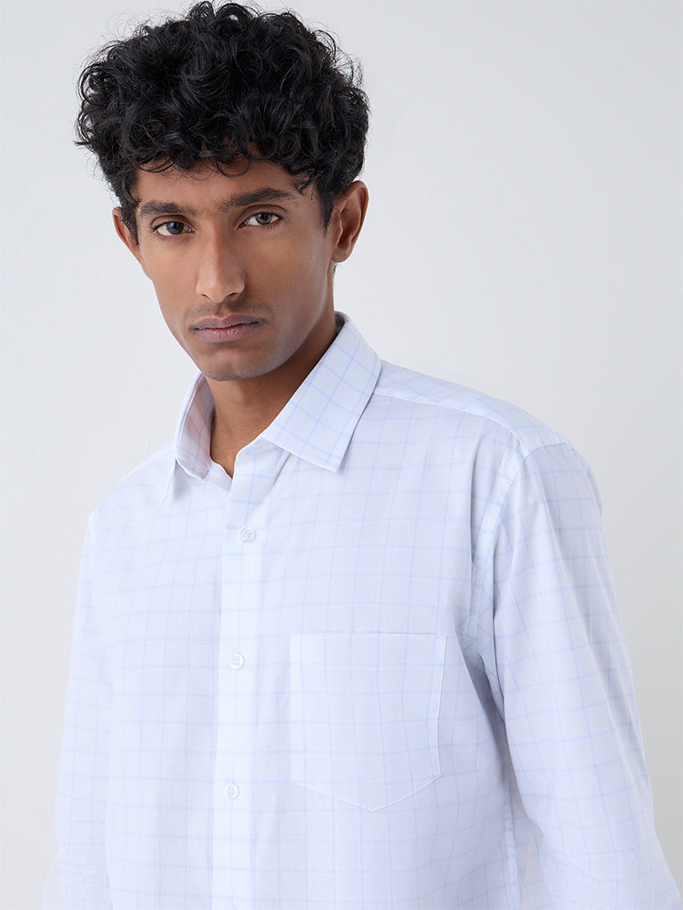 WES Formals White Checks Detailed Relaxed-Fit Cotton Shirt