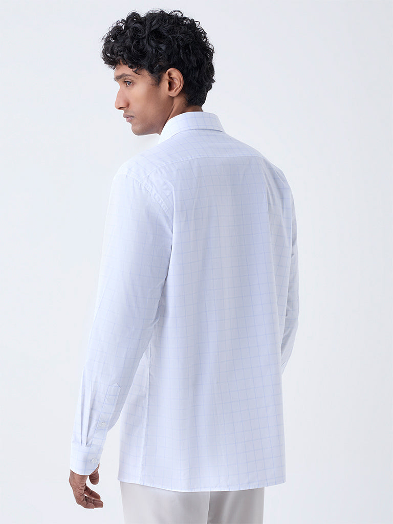 WES Formals White Checks Detailed Relaxed-Fit Cotton Shirt