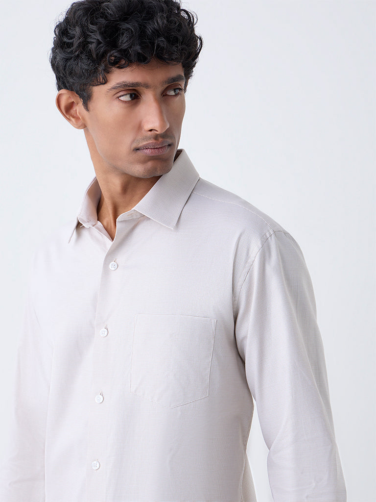 WES Formals Beige Self-Patterned Relaxed-Fit Cotton Shirt