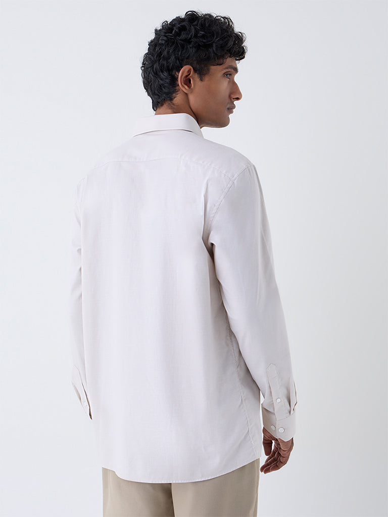 WES Formals Beige Self-Patterned Relaxed-Fit Cotton Shirt
