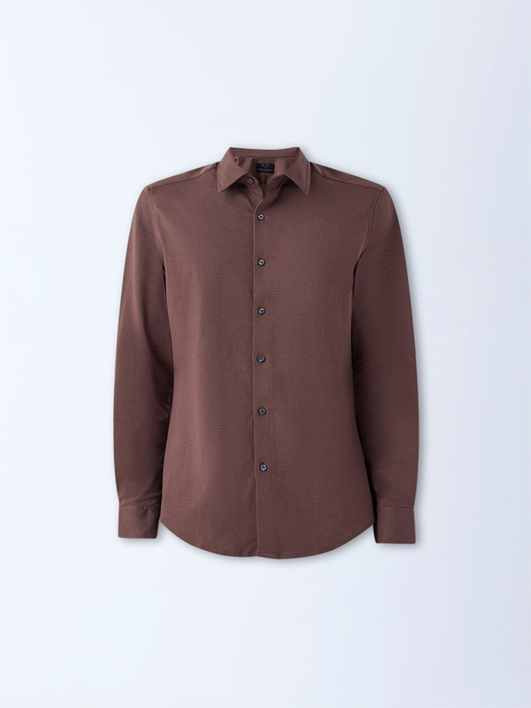 WES Formals Brown Relaxed-Fit Shirt