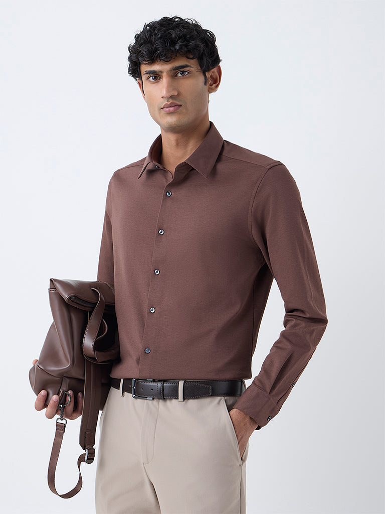 WES Formals Brown Relaxed-Fit Shirt