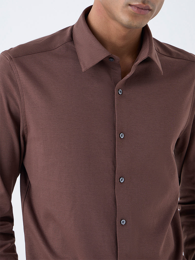 WES Formals Brown Relaxed-Fit Shirt