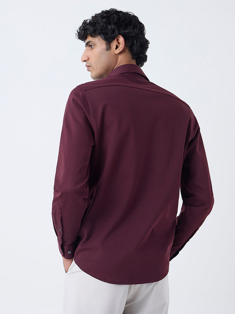 WES Formals Wine Slim-Fit Cotton-Blend Shirt