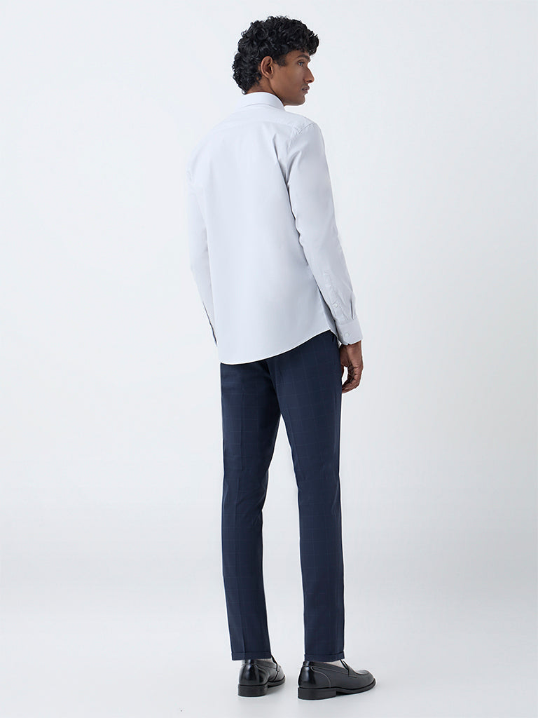 WES Formals Navy Checks Pattern Slim-Fit Mid-Rise Trousers