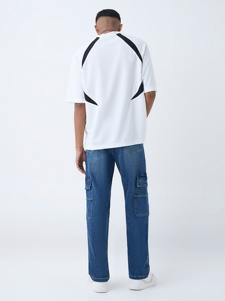 Nuon Dark Blue Washed Relaxed-Fit Mid-Rise Jeans