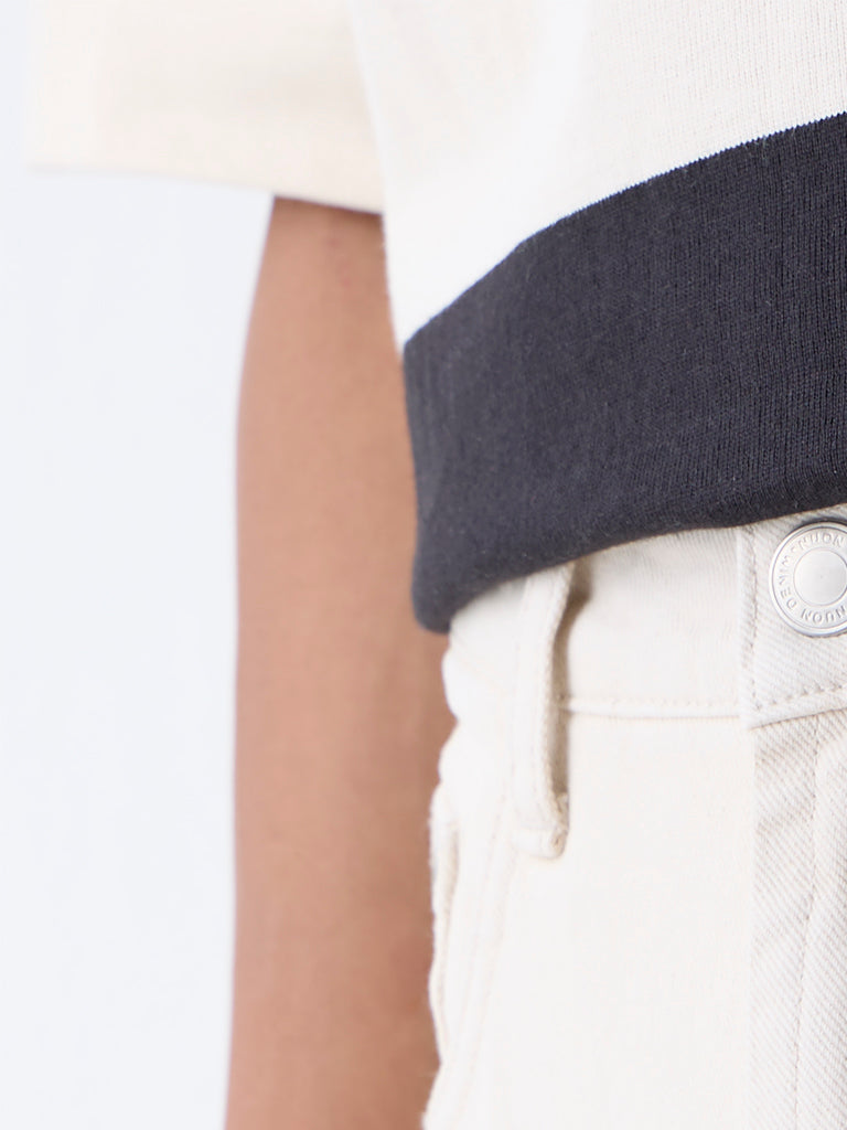 Nuon Beige Relaxed-Fit Mid-Rise Jeans