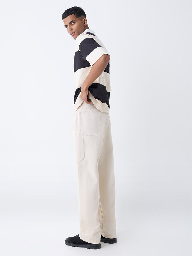 Nuon Beige Relaxed-Fit Mid-Rise Jeans
