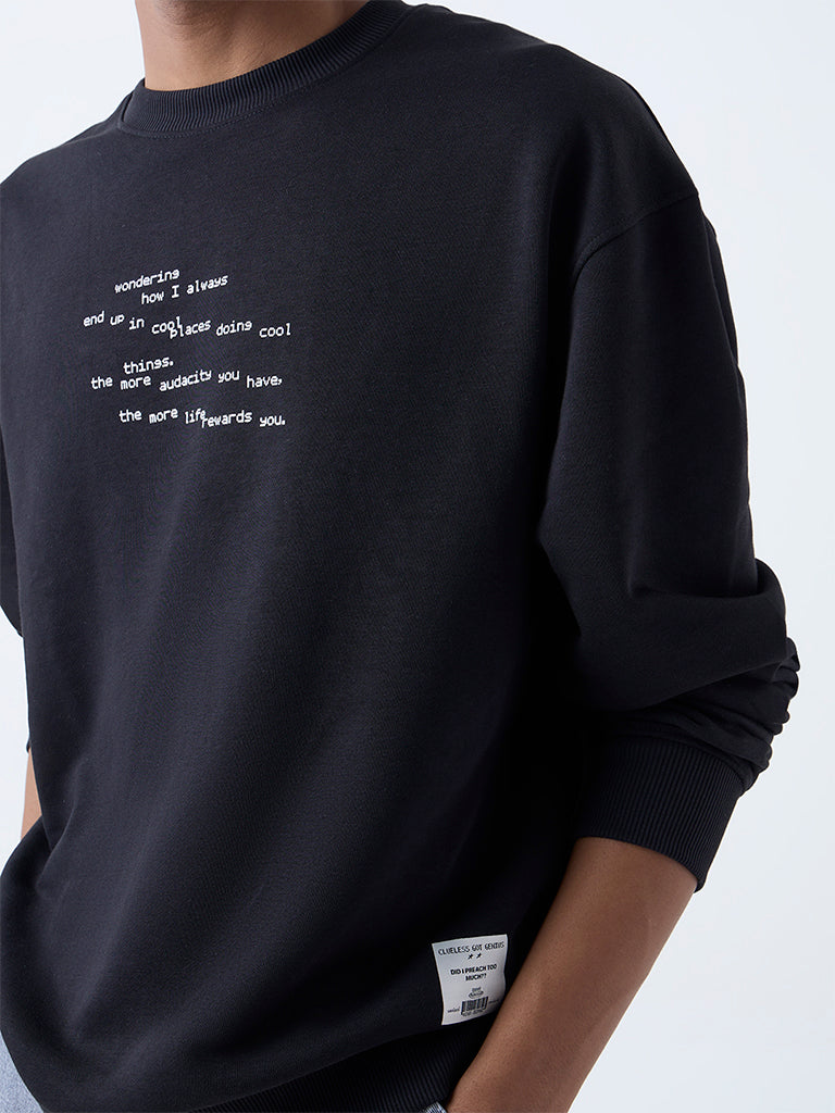 Nuon Black Text Design Relaxed-Fit Cotton Sweatshirt