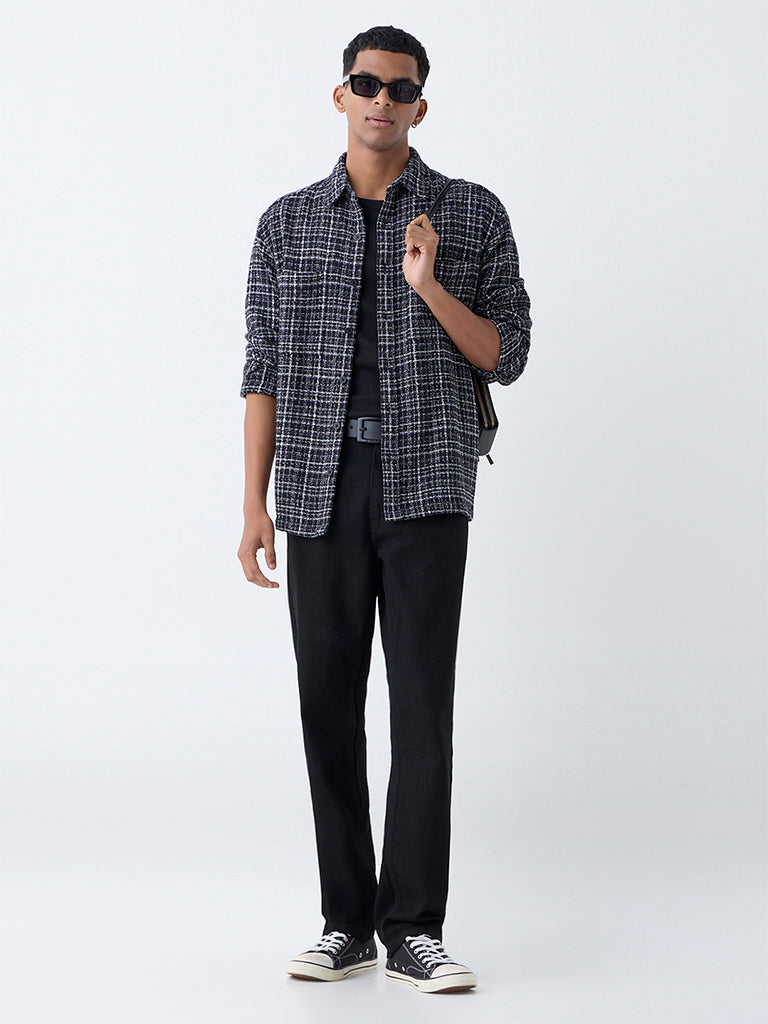 Nuon Black Checkered Relaxed-Fit Cotton Shirt