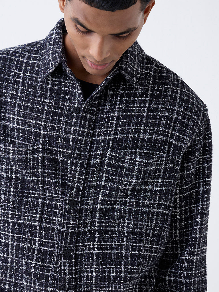 Nuon Black Checkered Relaxed-Fit Cotton Shirt
