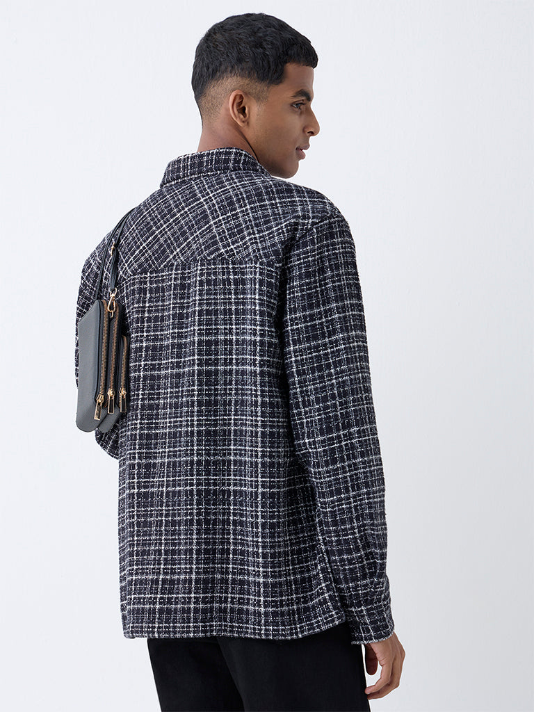 Nuon Black Checkered Relaxed-Fit Cotton Shirt