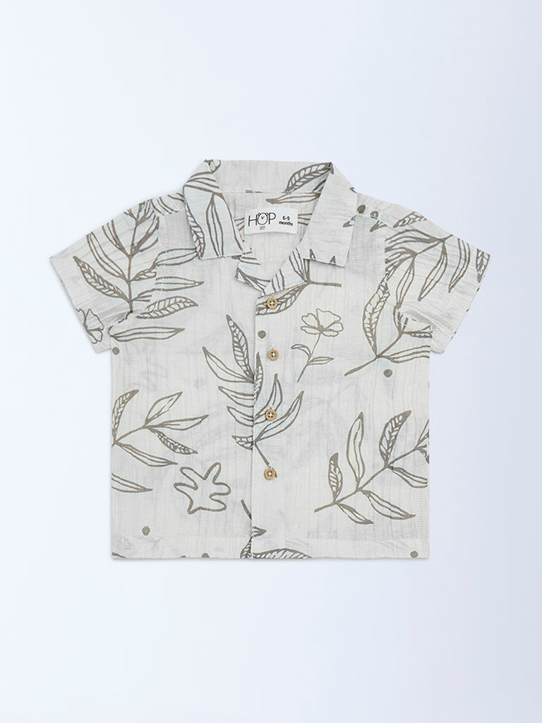 HOP Baby Boys White Botanical Printed Cotton Shirt