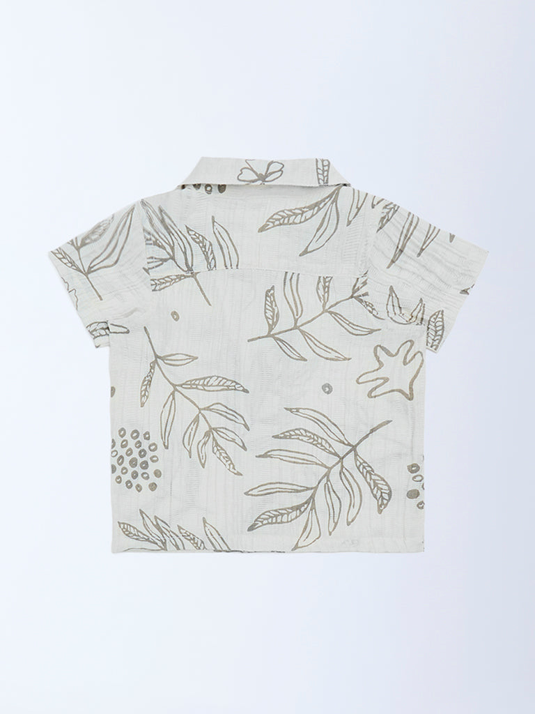 HOP Baby Boys White Botanical Printed Cotton Shirt