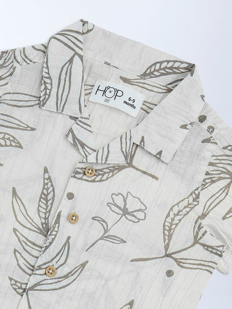 HOP Baby Boys White Botanical Printed Cotton Shirt