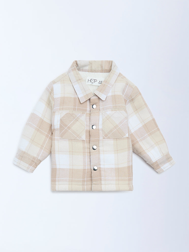 HOP Baby Boys Beige Checkered Cotton Shacket