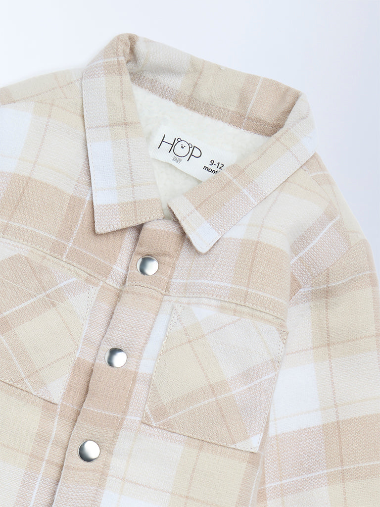 HOP Baby Boys Beige Checkered Cotton Shacket