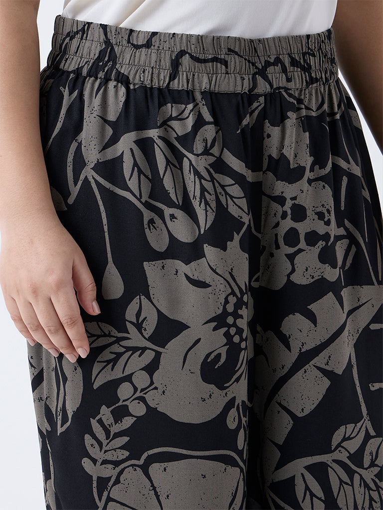 Diza Black Botanical-Printed Pants