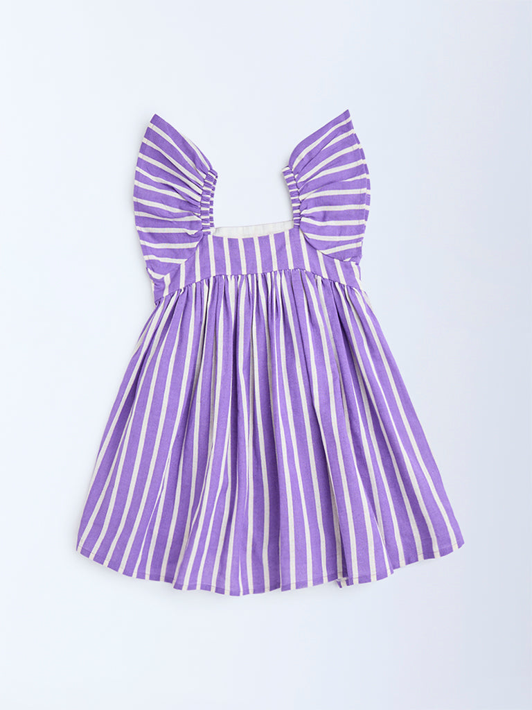 Utsa Kids Purple Striped Cotton-Blend A-Line Dress - (2-8 years)