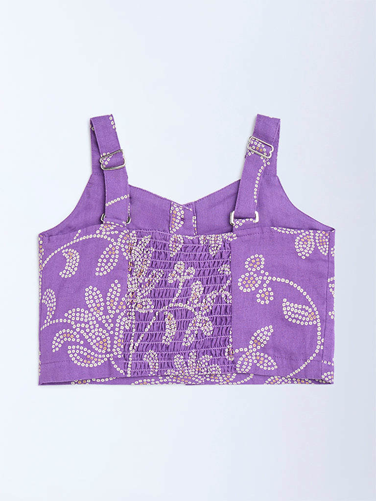 Utsa Kids Purple Bandhani Floral Cotton-Blend Top - (2-8yrs)