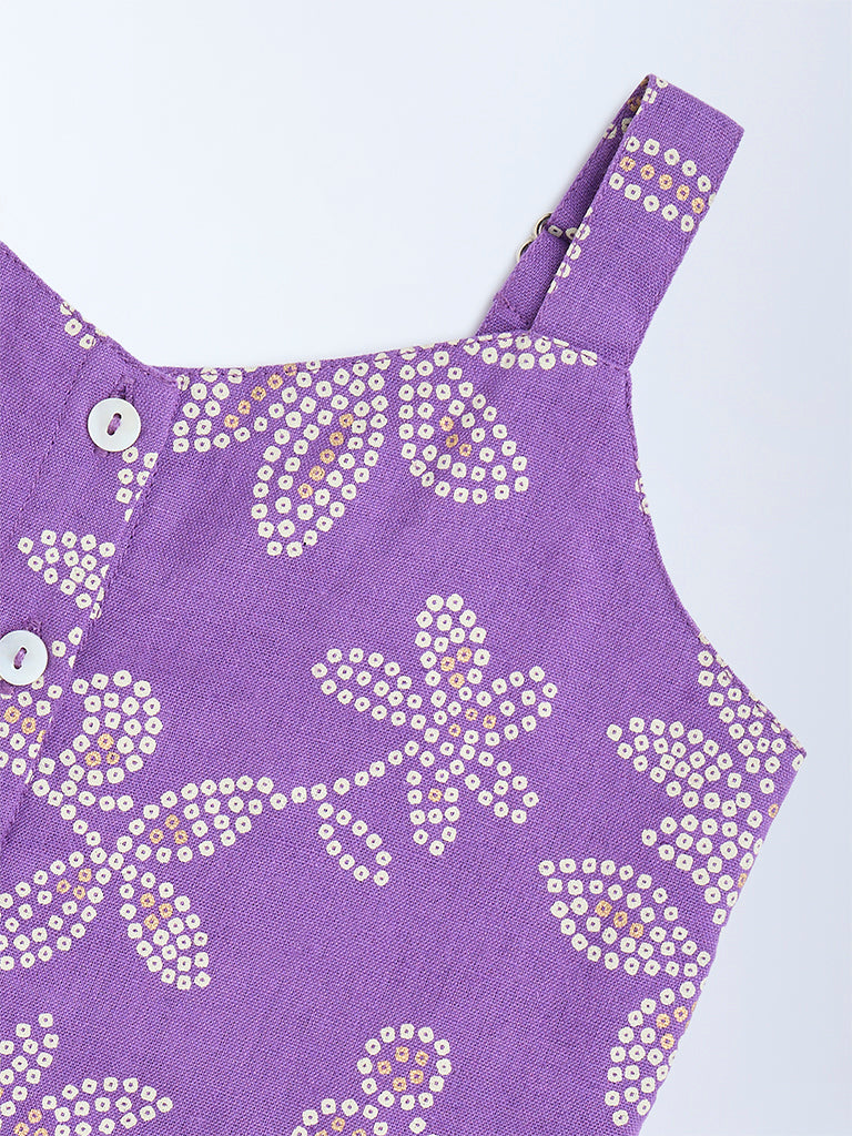 Utsa Kids Purple Bandhani Floral Cotton-Blend Top - (2-8yrs)